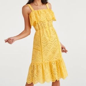 Yellow eyelet midi dress